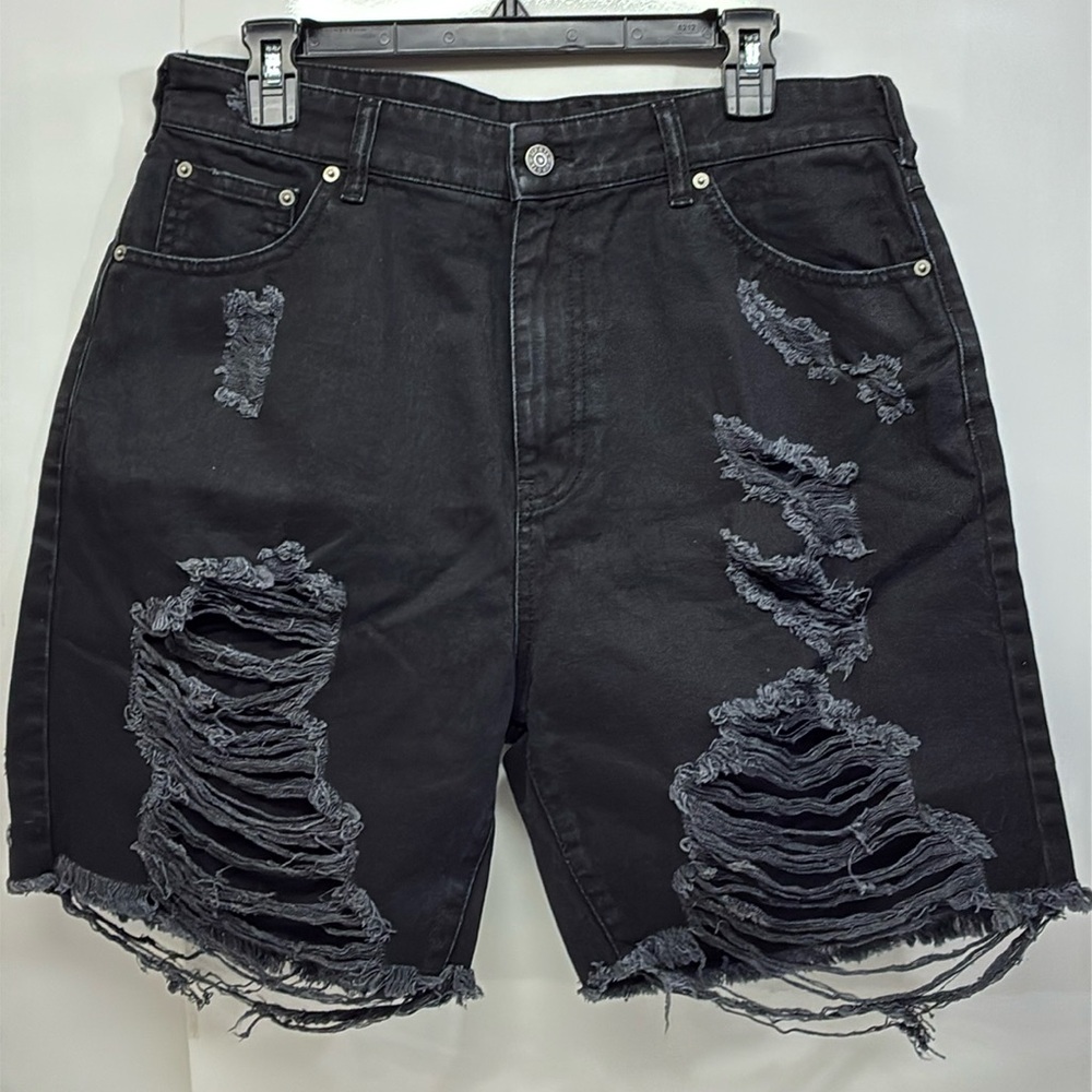 SER.O.YA Jack Distressed Black Denim Shorts size 32